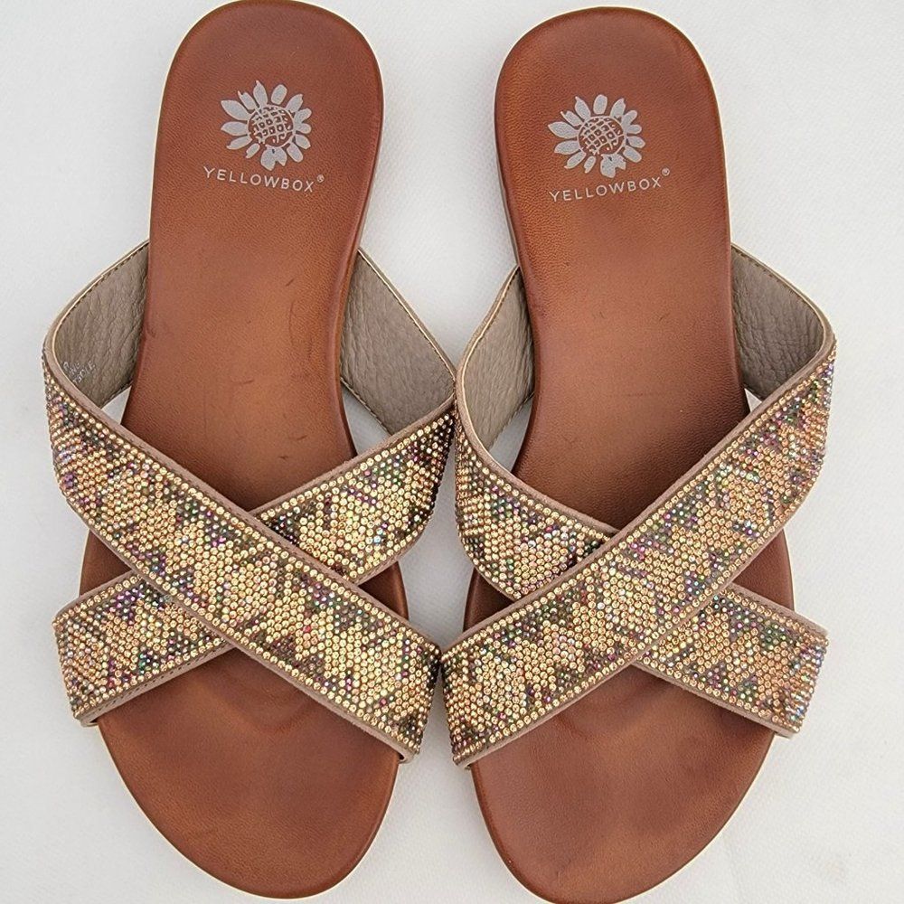 Yellowbox Sandals Bali Womens 6.5 Flat Slides Metallic Rhinestone Bling Slip On - Picture 6 of 10